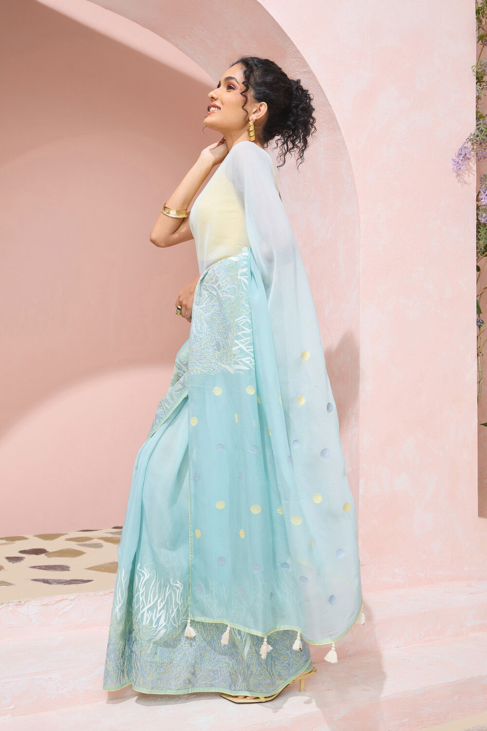 Light Blue Viscose Organza Embroidered Saree image number null