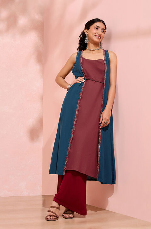 Dark Blue Viscose Cotton Mukaish Embroidered Kurta Set