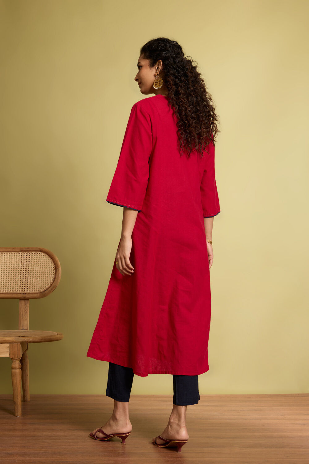 Red Woven Pure Cotton Kurta image number null