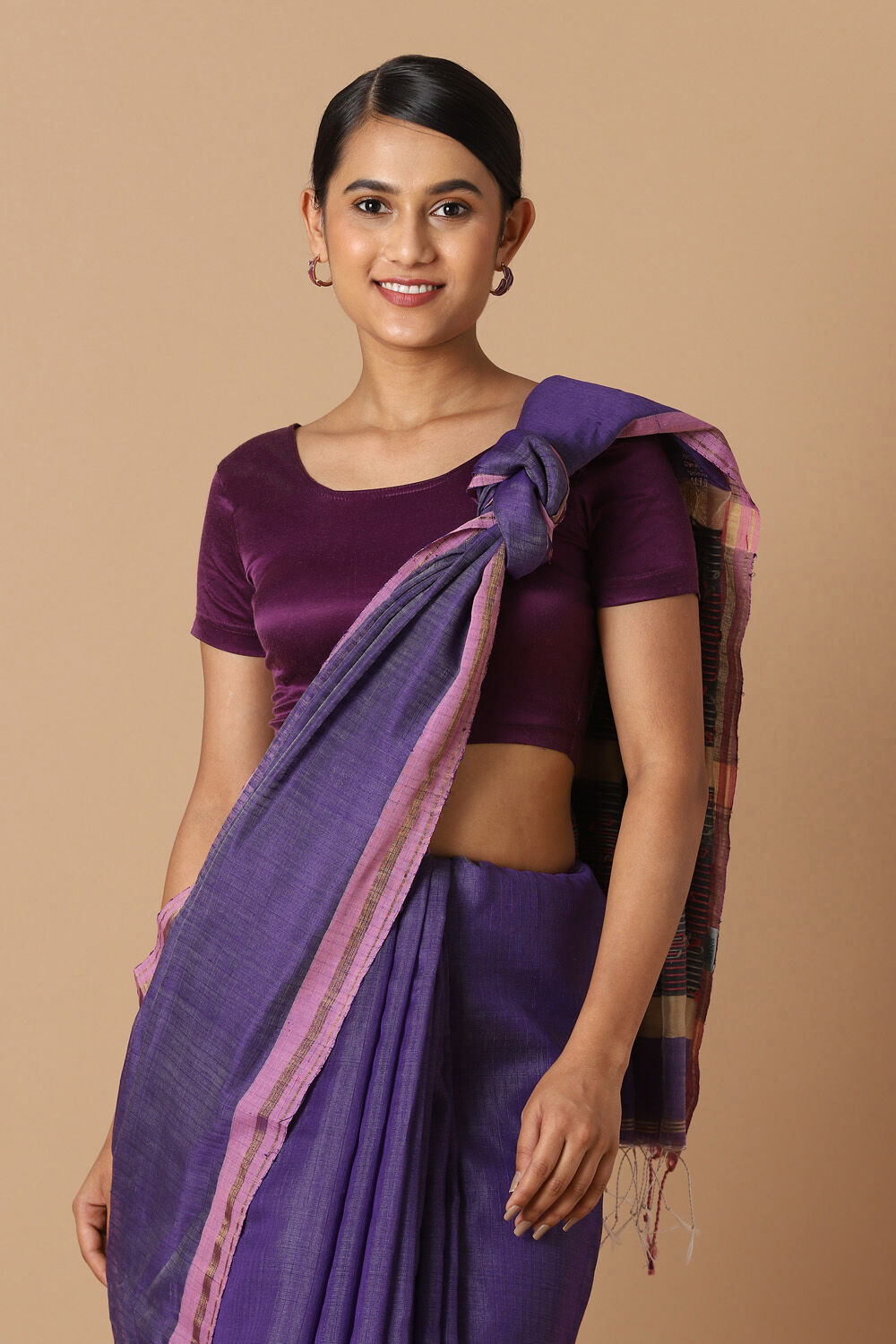 Violet Pure Silk Cotton Bengal Saree image number null