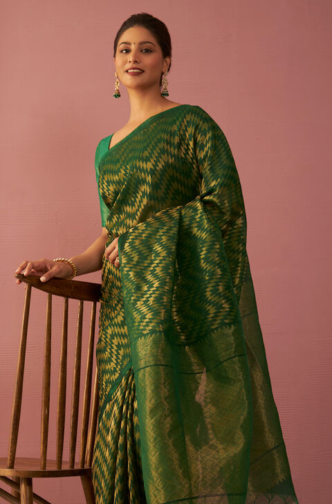 Green Woven South Pure Silk Cotton Saree