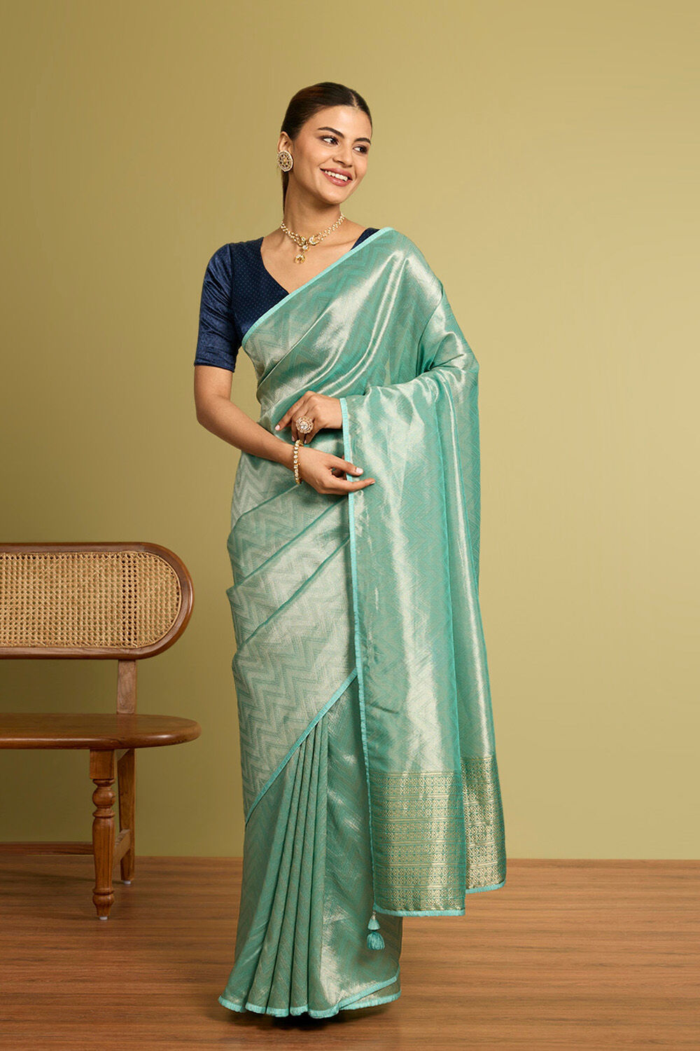 Light Blue Woven Viscose Tissue Saree image number null