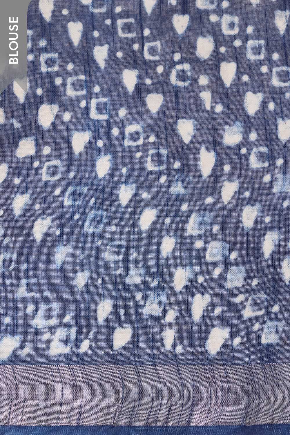 Blue Bagru Viscose Cotton Dabu Block Printed Saree image number null