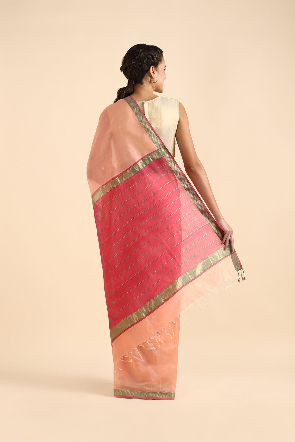 Light Pink Pure Silk Cotton Maheswari Saree image number null