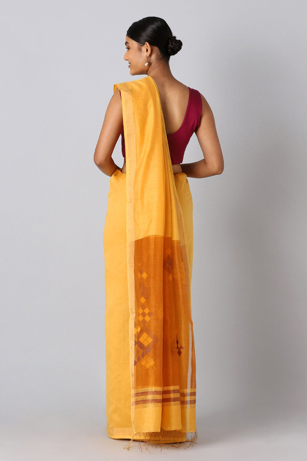 Yellow Pure Silk Cotton Jamdani Saree image number null
