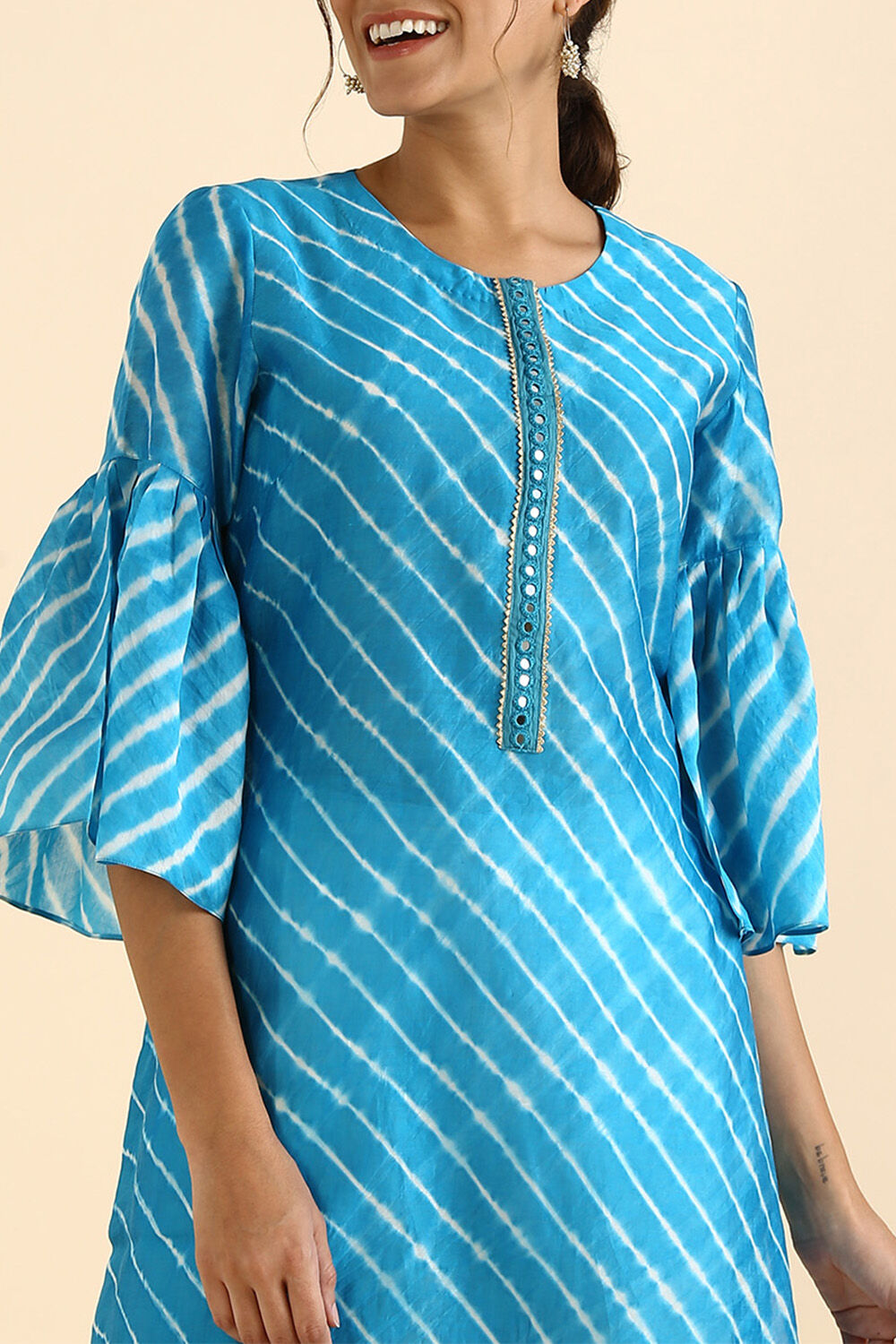 Light Blue Silk Cotton Mirror Work Kurta image number null