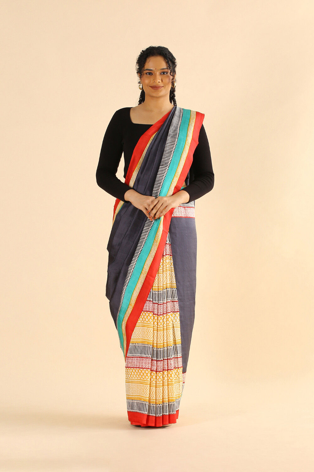 Black Pure Silk Printed Saree image number null