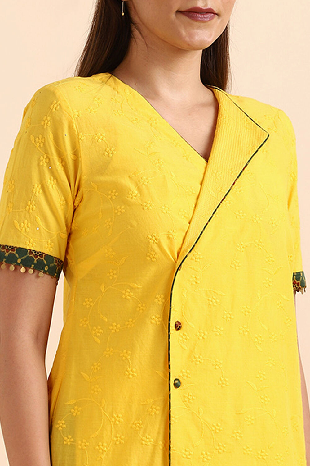 Dark Yellow Embroidered Cotton Kurta Set image number null