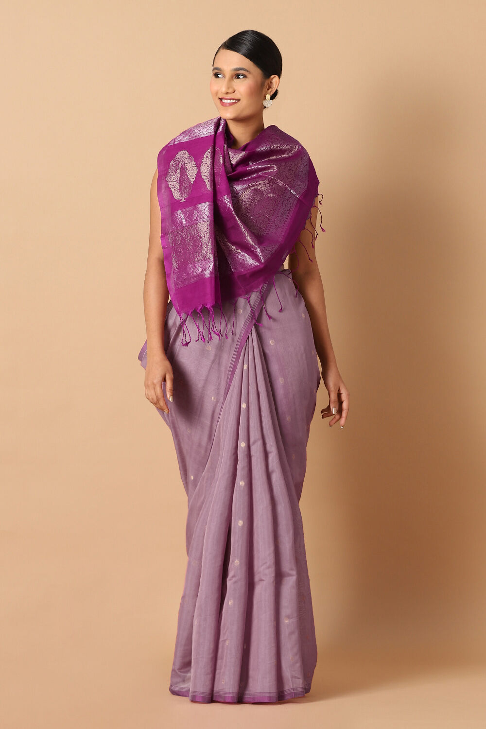 Light Violet Pure Silk Cotton South Saree image number null