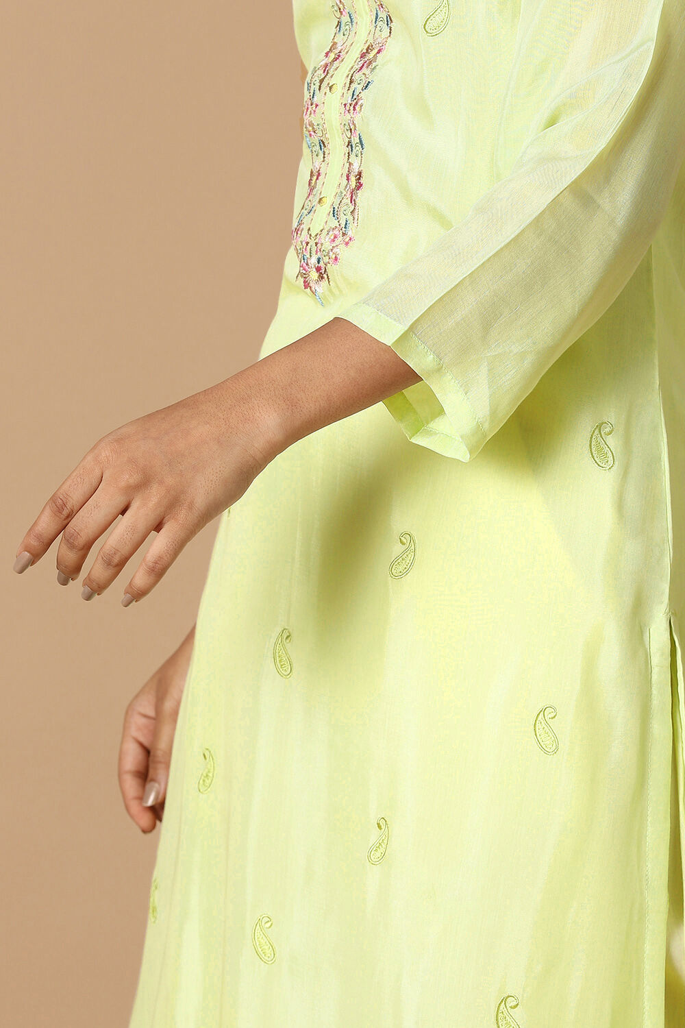 Light Green Embroidered Kurta image number null