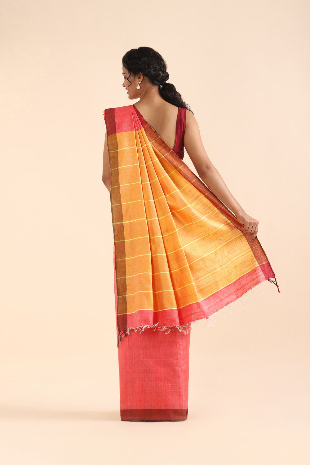 Dark Yellow Pure Tussar Silk Bhagalpuri Saree image number null