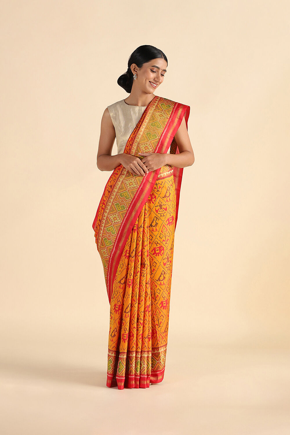 Yellow Handwoven Rajkot Patola Ikat Pure Silk Saree image number null