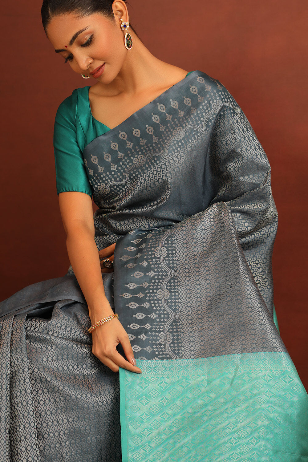 Dark Blue Woven Pure Soft Silk Saree image number null
