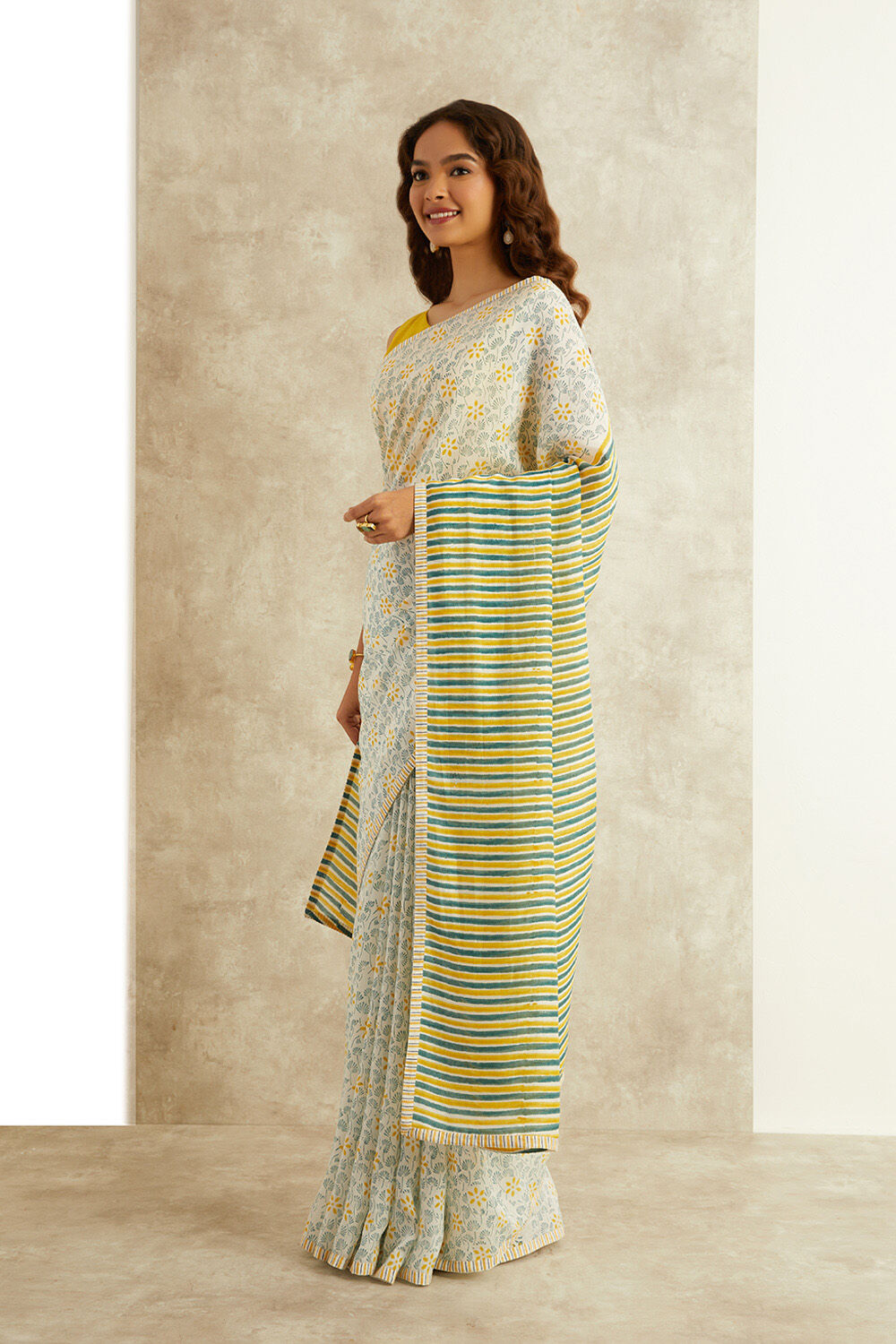 Green Block Printed Viscose Luxe Rajasthan Saree image number null