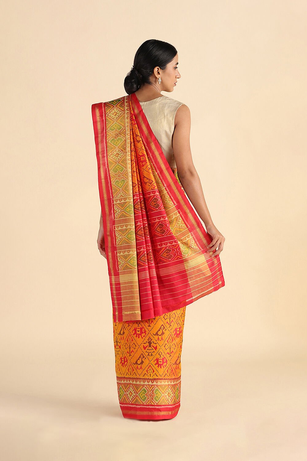 Yellow Handwoven Rajkot Patola Ikat Pure Silk Saree image number null