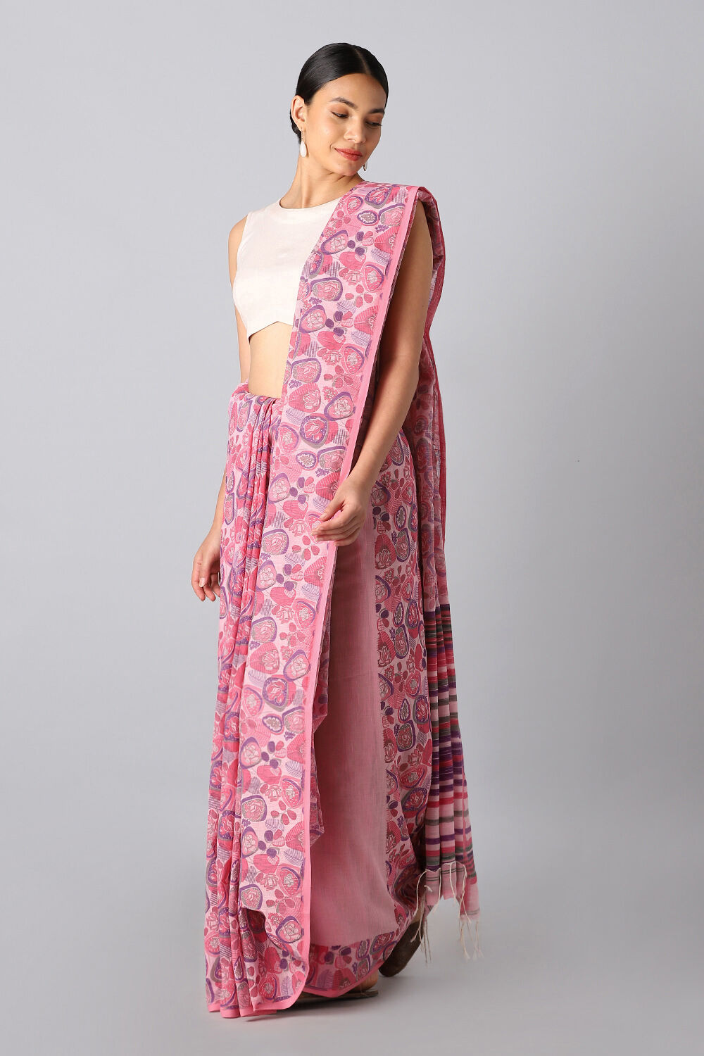 Pink Pure Cotton Printed Saree image number null