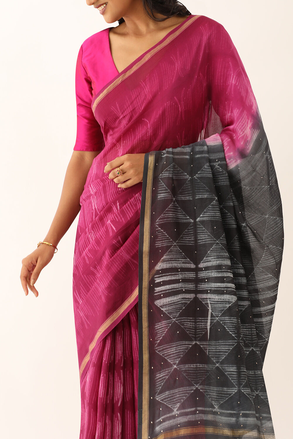 Purple Pure Silk Cotton Shibori Saree image number null