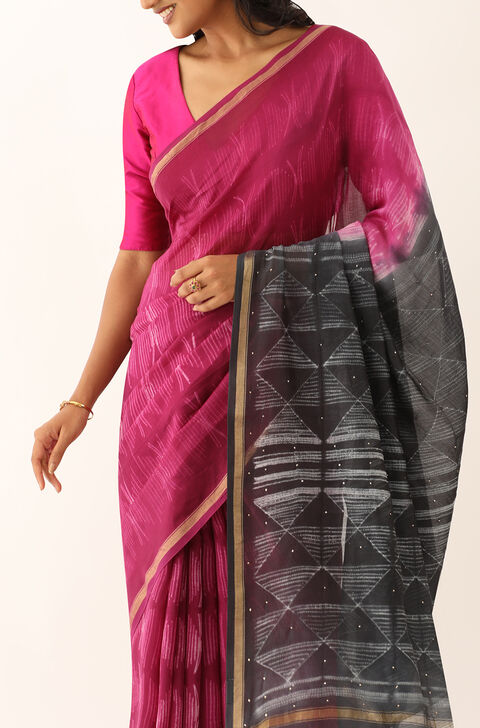 Purple Pure Silk Cotton Shibori Saree