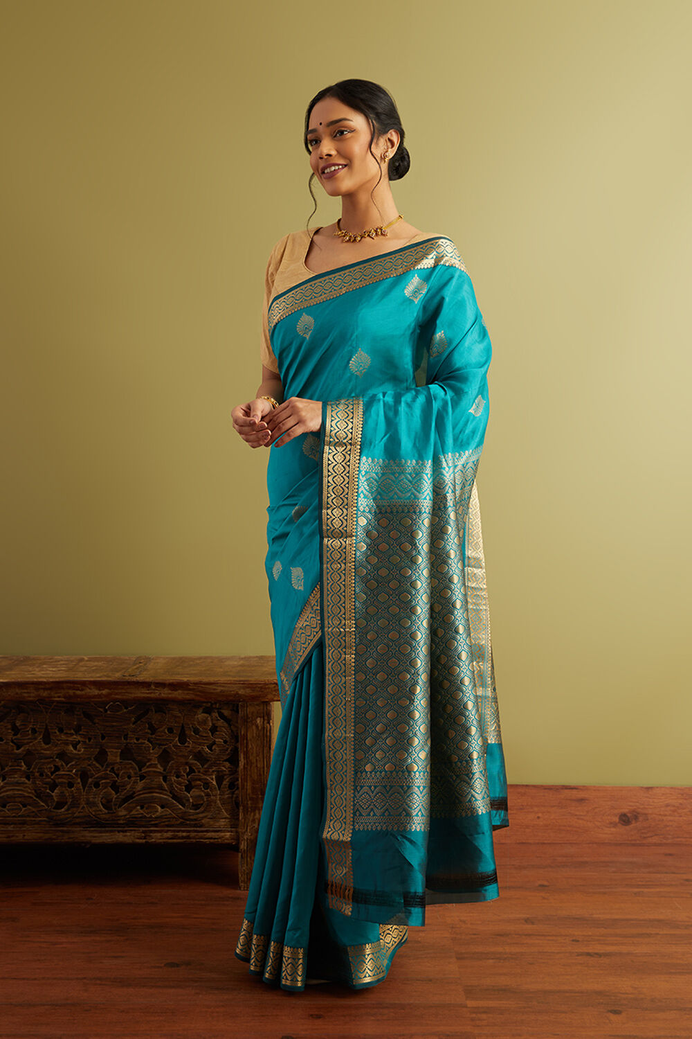 Light Green Woven Silk Viscose Saree image number null