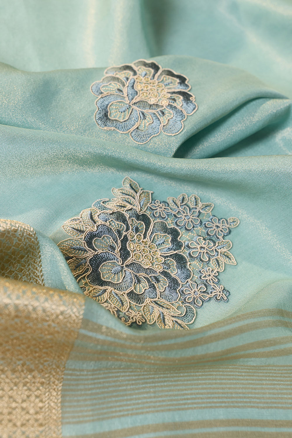 Light Blue   Viscose Tissue Embroidered Saree image number null