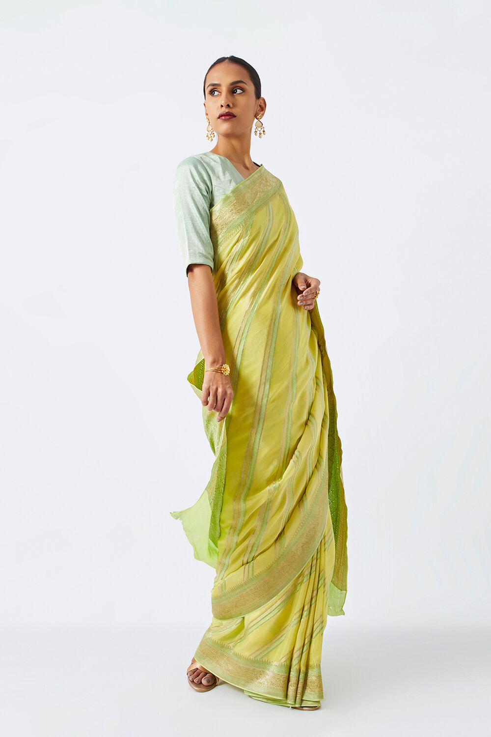 Yellow Pure Crepe Embroidered Saree image number null