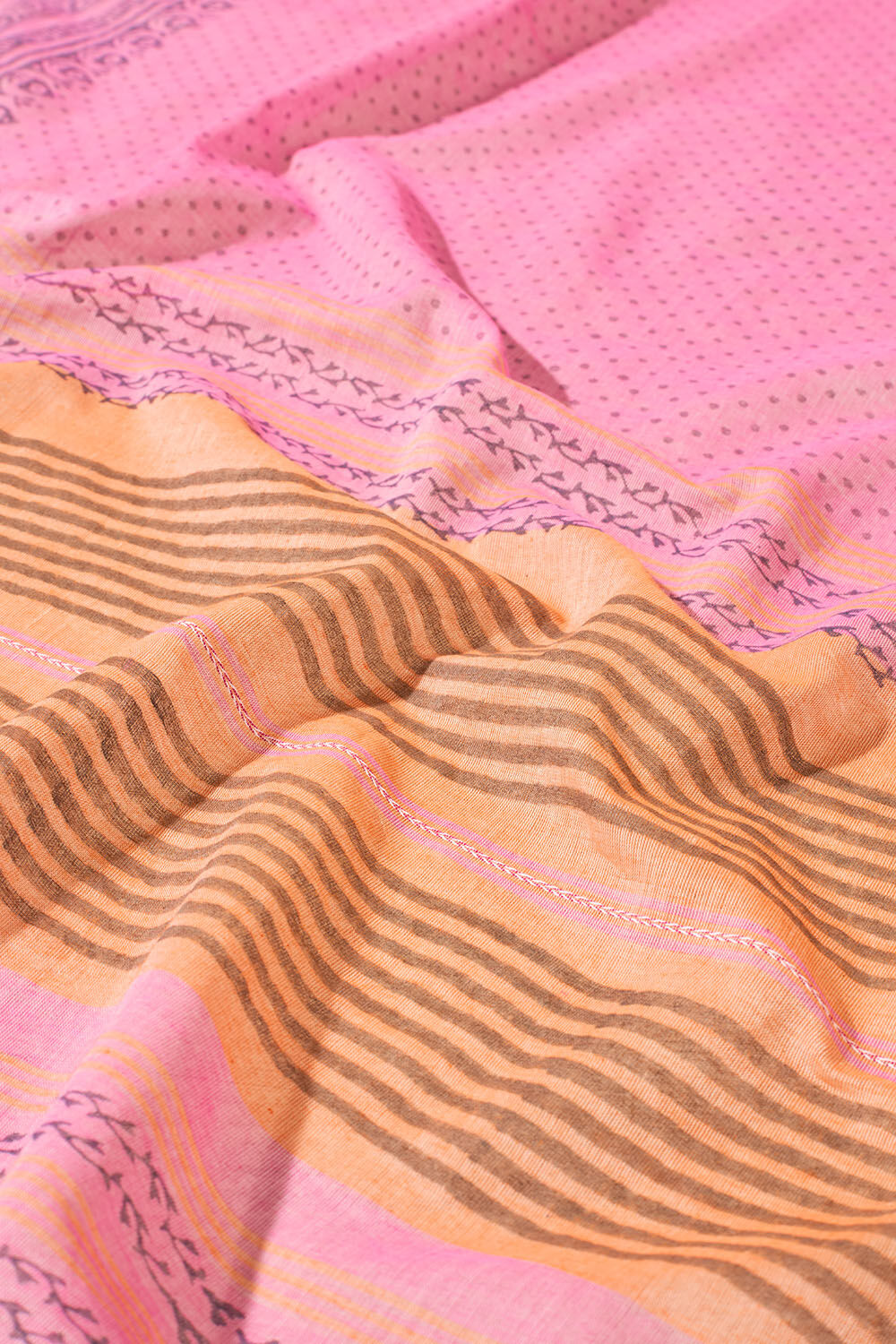 Dark Pink Pure Cotton Block Printed Bengal Saree image number null