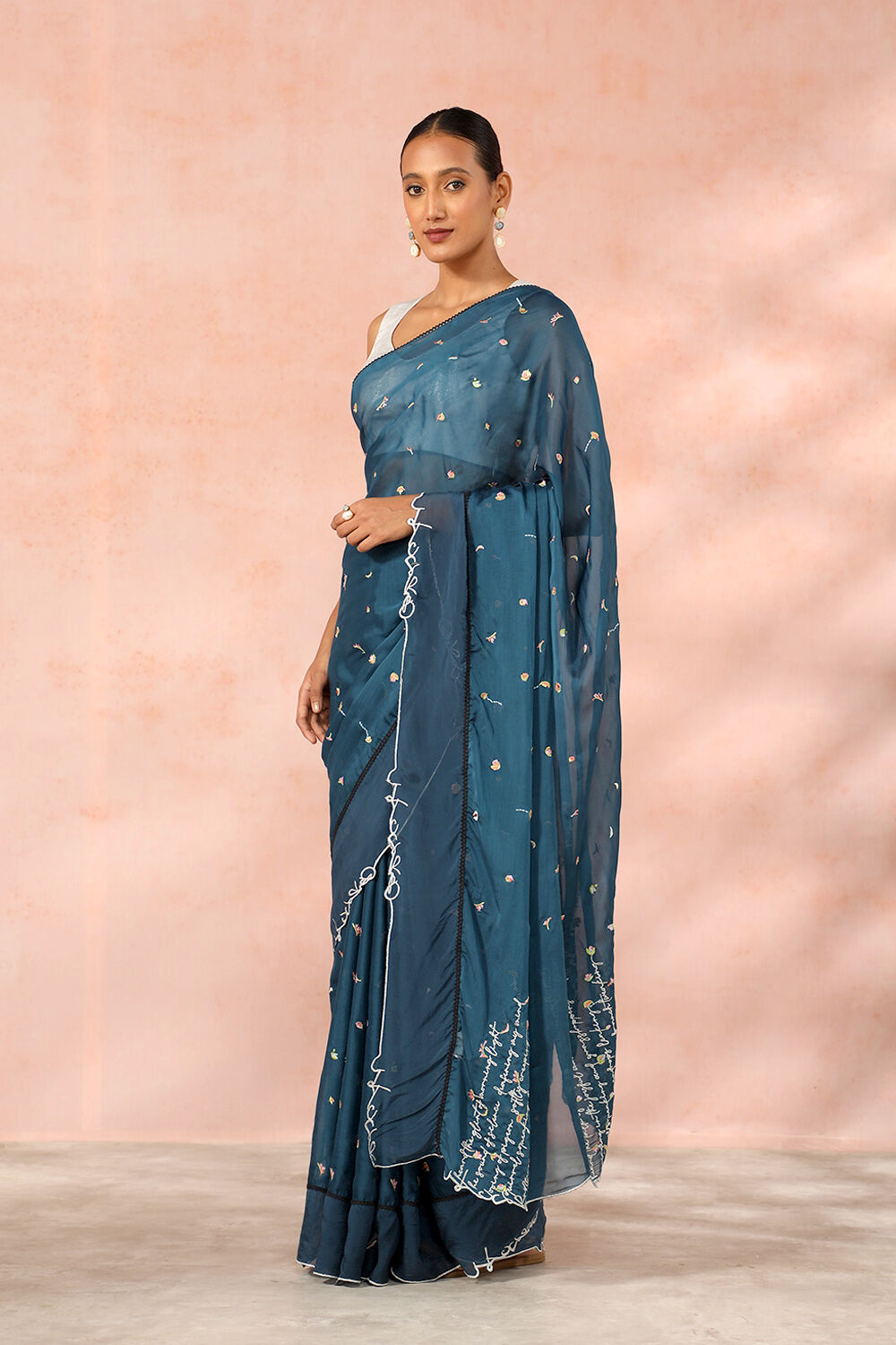 Blue Contemporary Viscose Organza Embroidery Saree image number null
