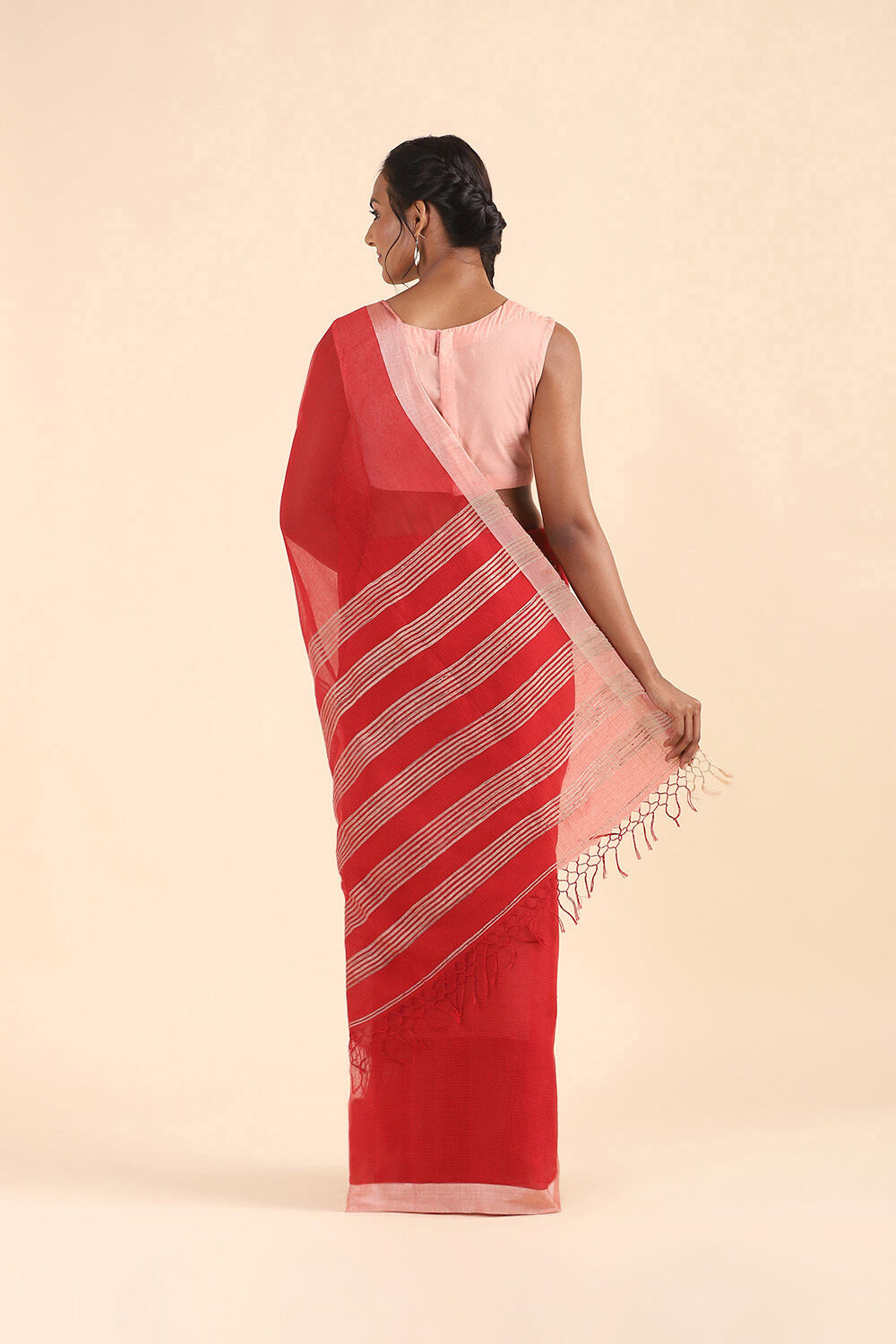 Red Pure Cotton Bengal Saree image number null