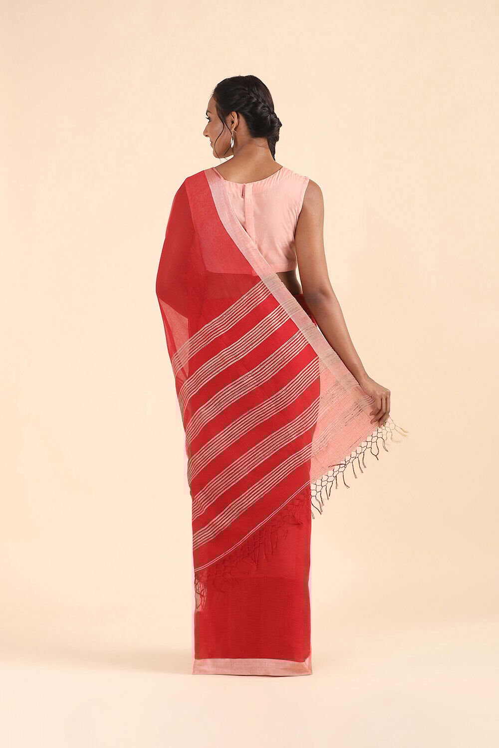 Red Pure Cotton Bengal Saree image number null