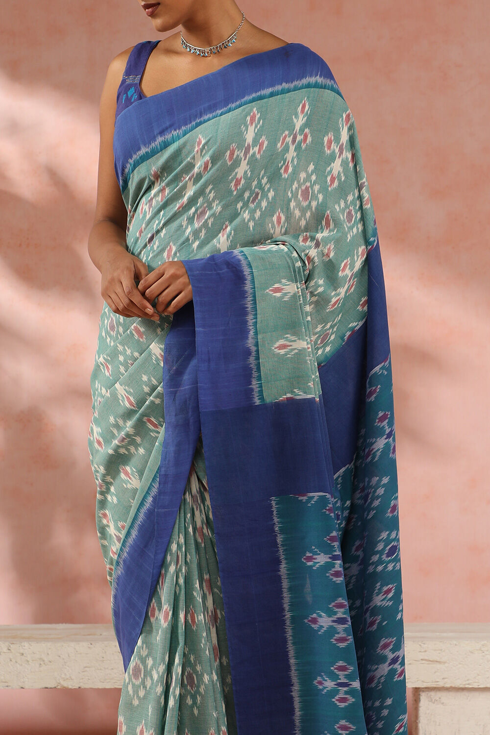 Light Green Pure Cotton Pochampalli Ikat Saree image number null