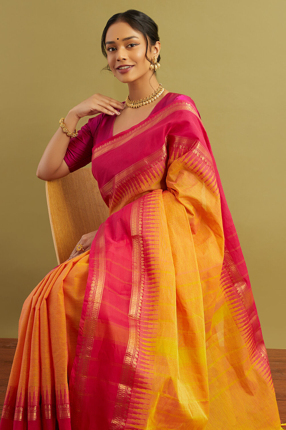 Orange Woven Pure South Cotton Saree image number null