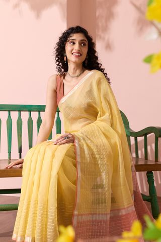 Light Yellow Woven Pure Silk Cotton Chanderi Saree image number