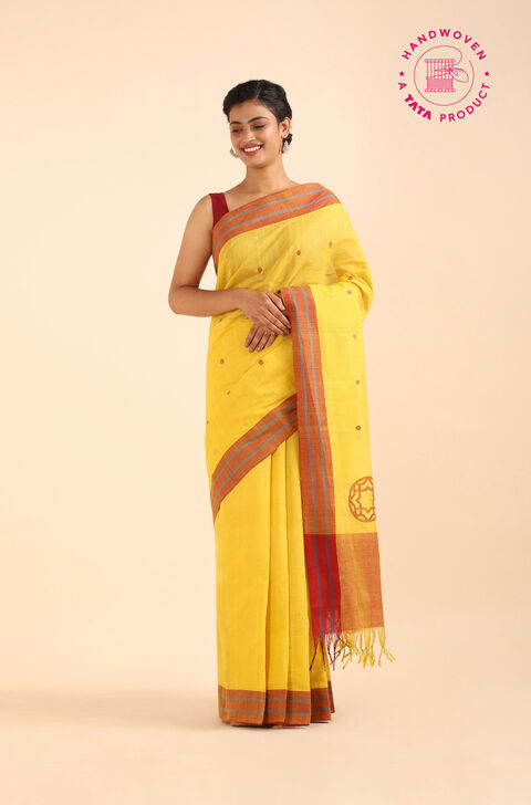 Yellow Pure Khadi Cotton Ponduru Jamdani Saree