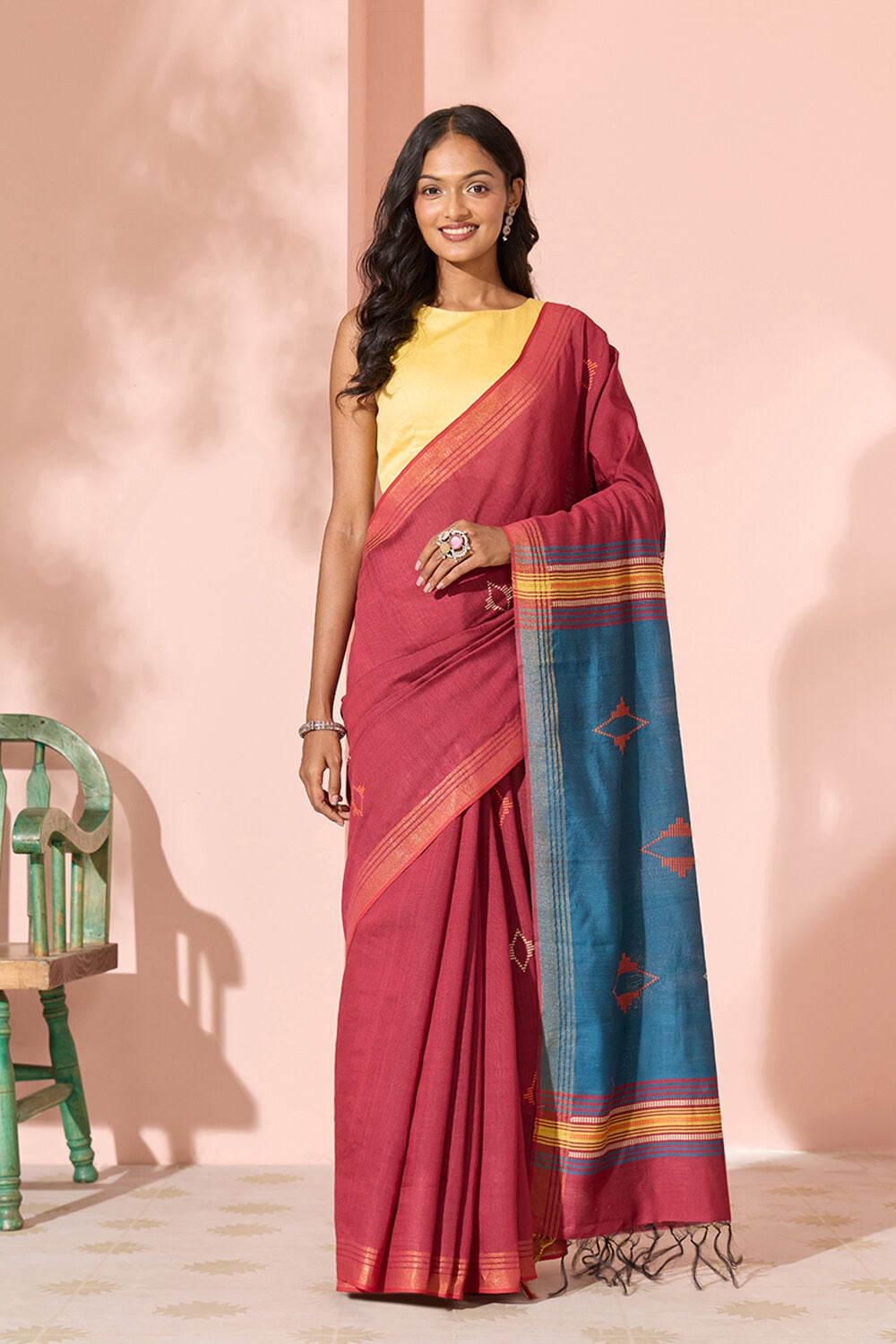 Dark Red Woven Silk Viscose Bhagalpur Saree image number null