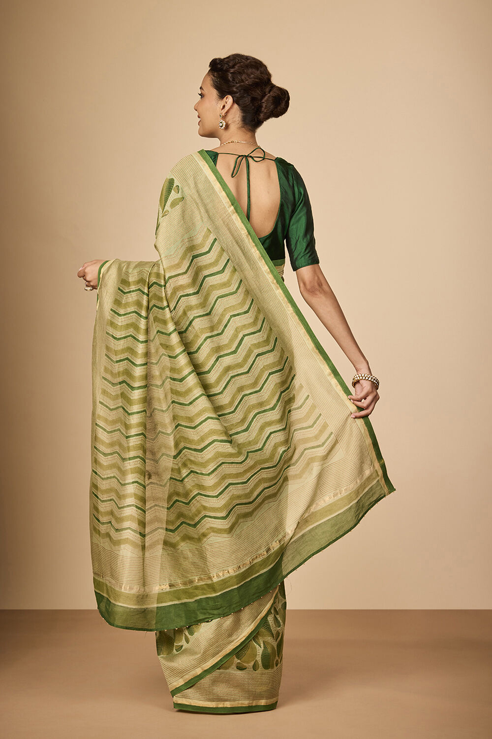 Green Rajasthan Block Printed Pure Silk Cotton Saree image number null