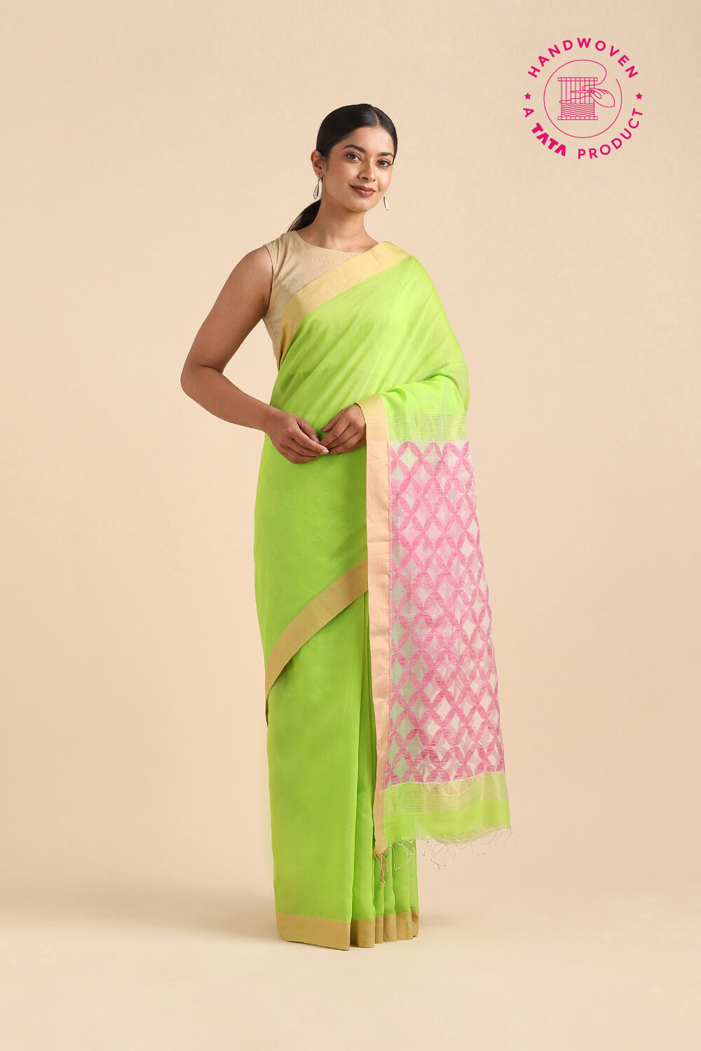 Light Green Pure Silk Cotton Bengal Saree image number null