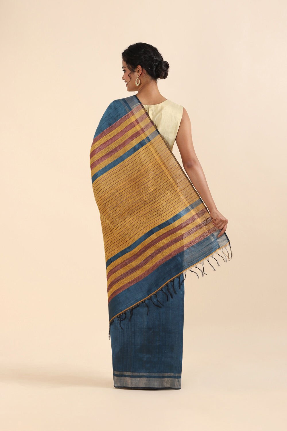 Dark Pure Blue Tussar Bhagalpuri Saree image number null