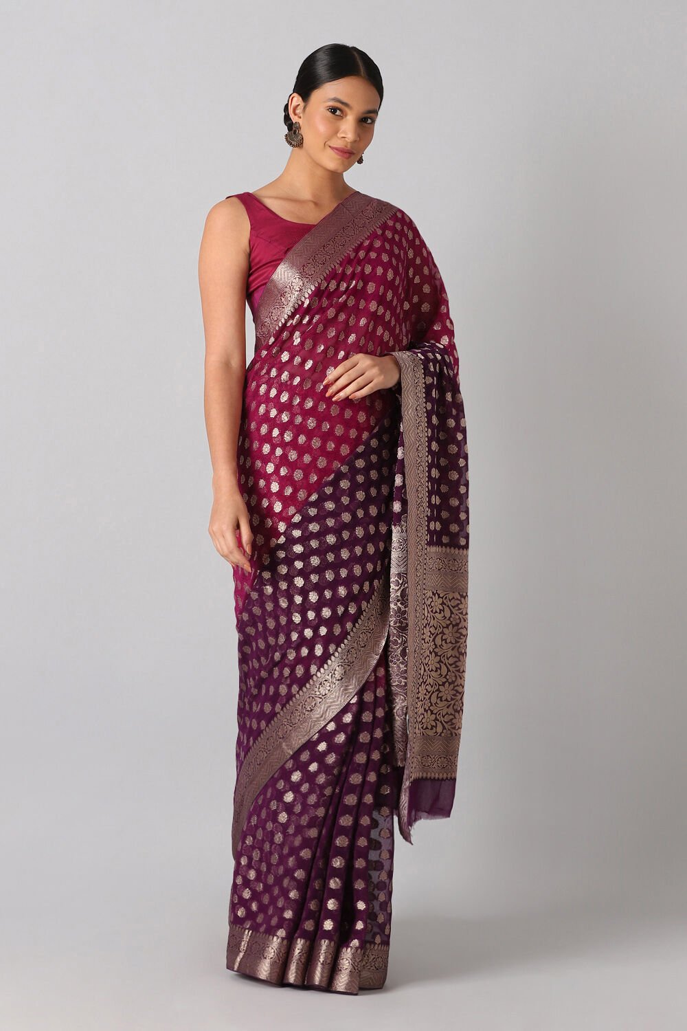 Violet Viscose Pure Georgette Banarasi Saree image number null
