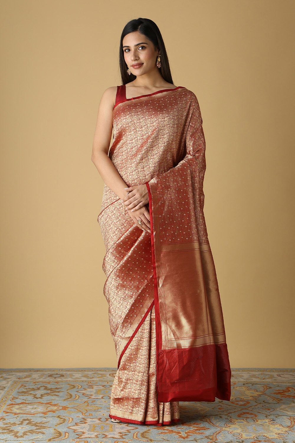 Dark Red Pure Silk Banarasi Saree image number null