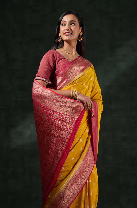 Yellow Woven Viscose Crepe Saree