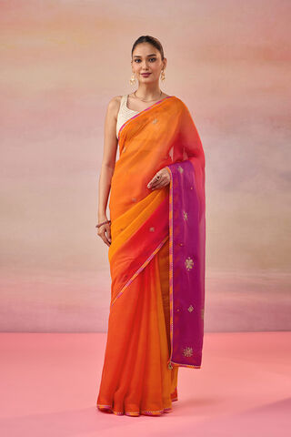 Orange Viscose Organza Embroidered Saree image number