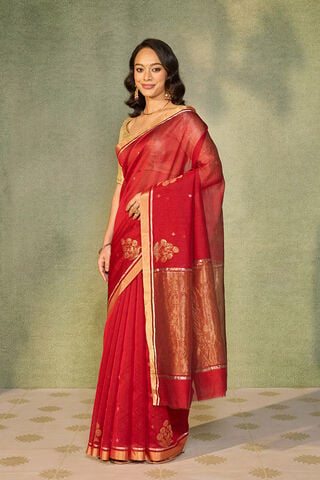 Red Woven Pure Silk Cotton Chanderi Saree thumbnail image number null
