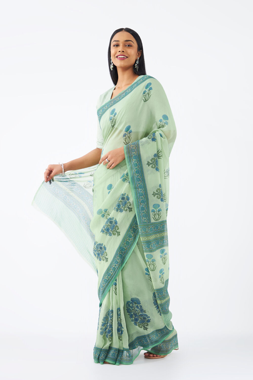 Green Viscose Organza Printed Saree image number null