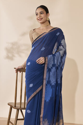 Dark Blue Woven Pure Cotton Bengal Saree