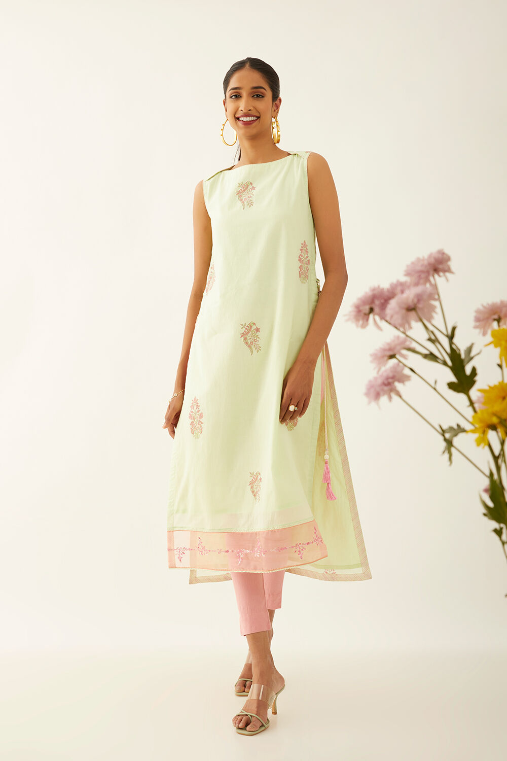 Light Green Viscose Block Printed Kurta image number null