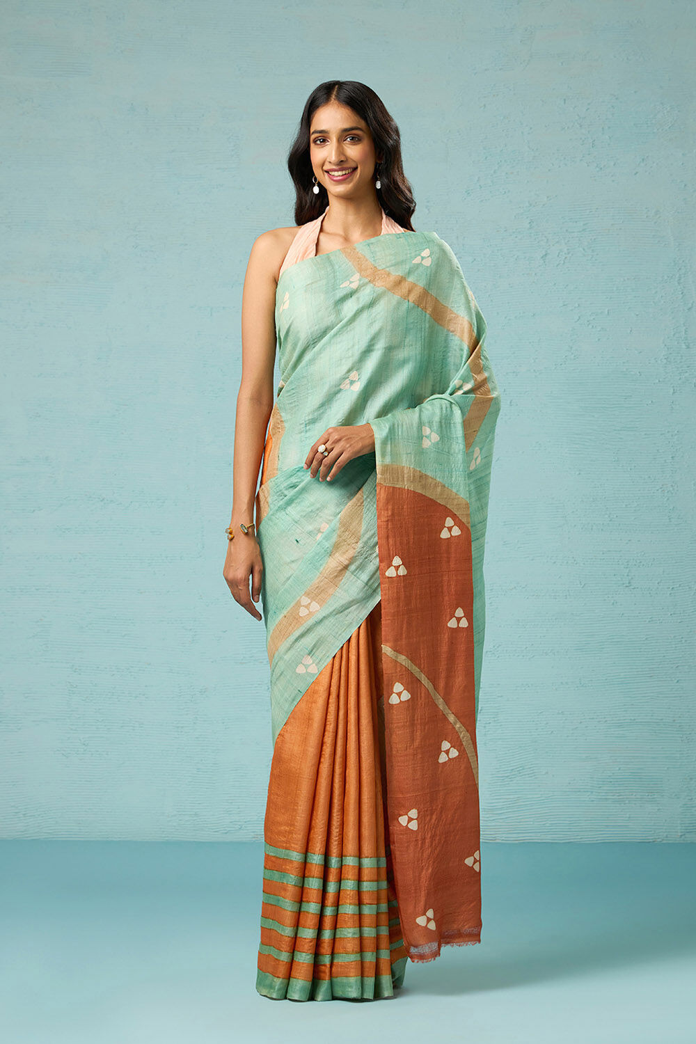 Orange Chattisgarh Pure Tussar Silk Hand Painted Saree image number null