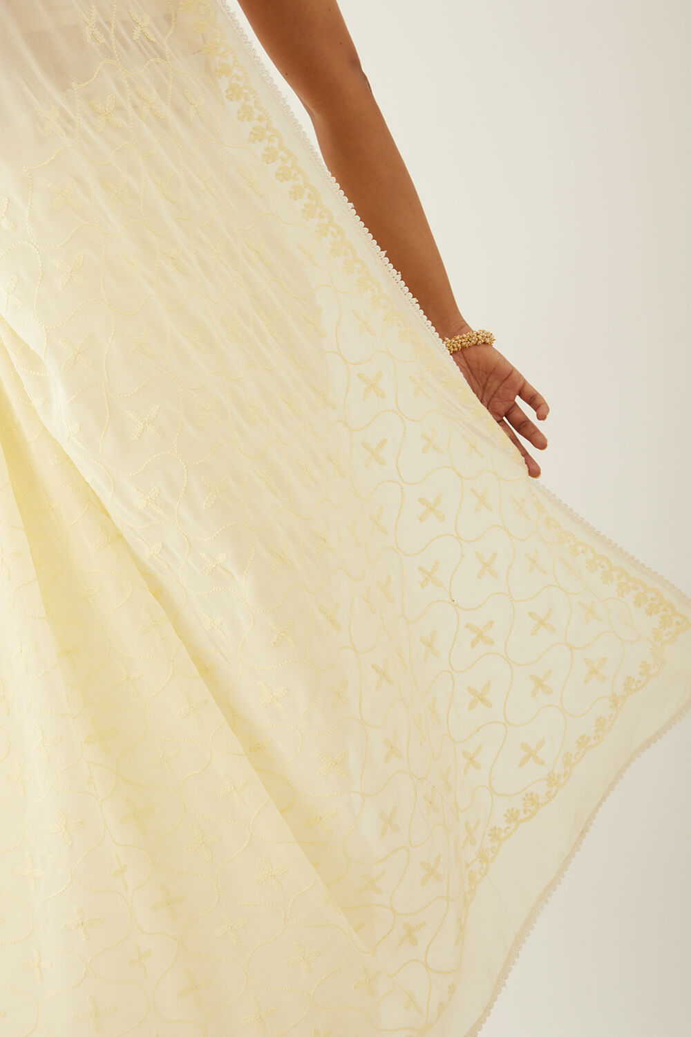 Light Yellow Pure Silk Georgette Lucknow Chikankari Saree image number null