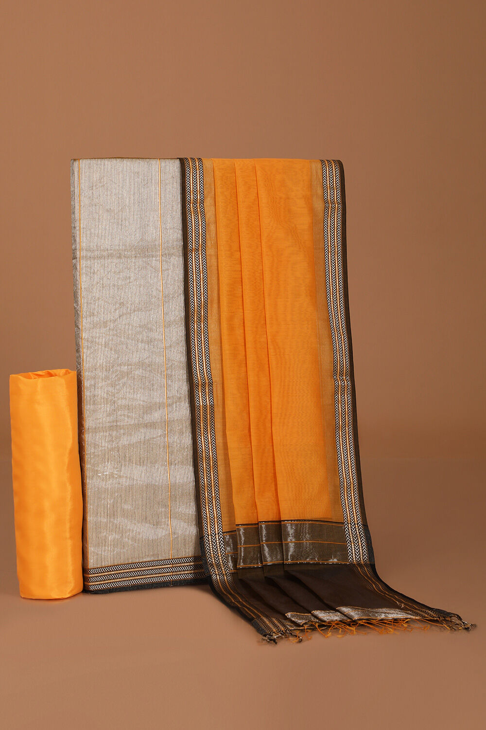 Brown Woven Pure Silk Tissue Unstitched Suit Set image number null
