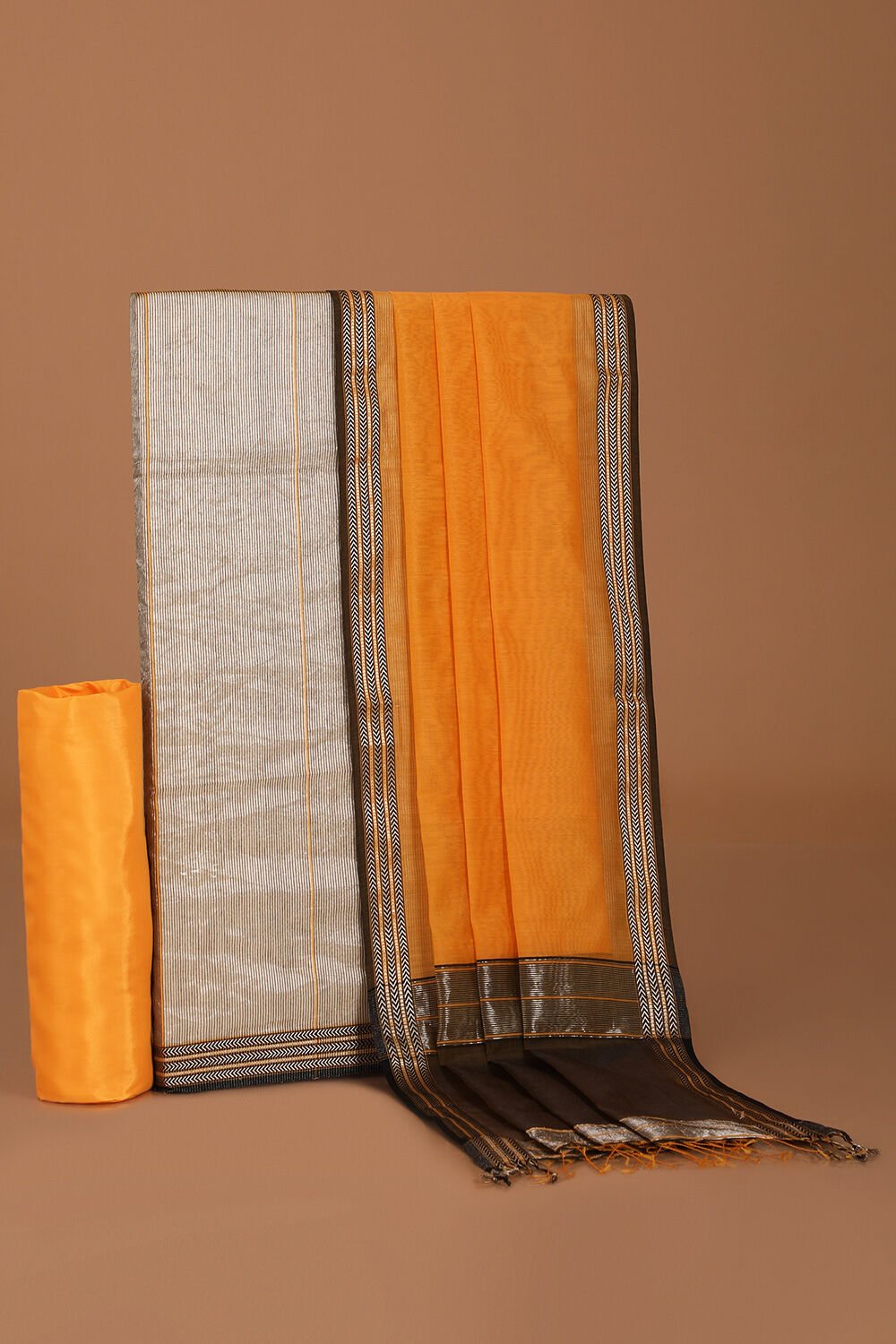 Brown Woven Pure Silk Tissue Unstitched Suit Set image number null
