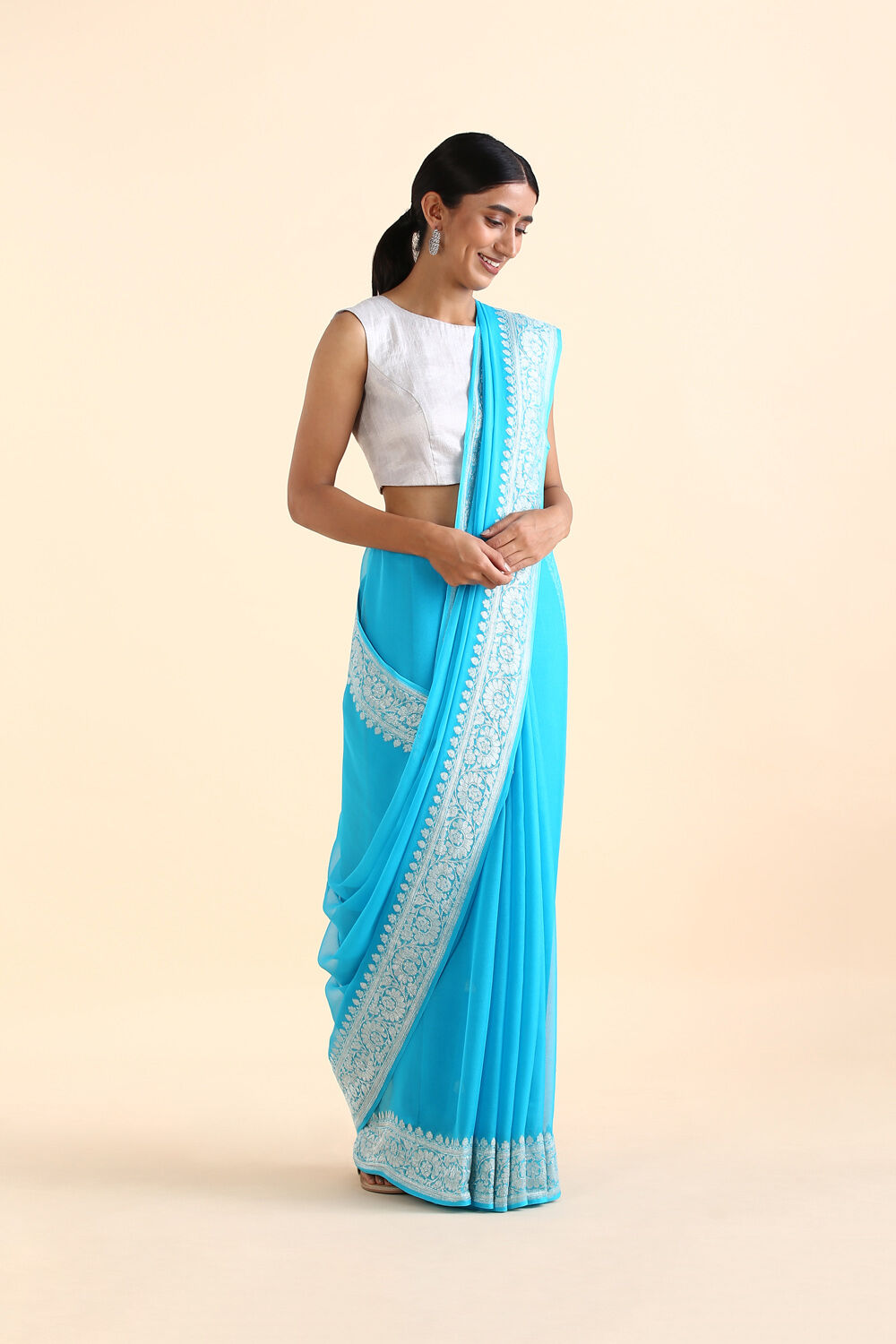 Blue Pure Georgette Banarasi Saree image number null